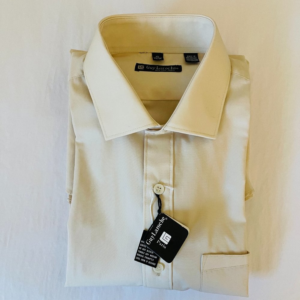 NWT Guy Laroche Paris Men’s Dress Shirt, Sz 15 34/35, Tan, PEM22